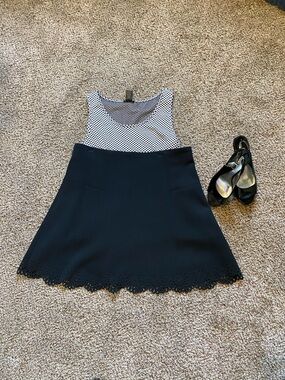 LOFT Black A-Line Skirt with Laser-Cut Scalloped Hem